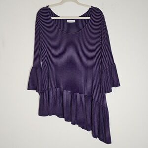Bryn Walker Top Womens Small Purple Stripe Asymmetrical Ruffle Tunic HAS FLAWS S